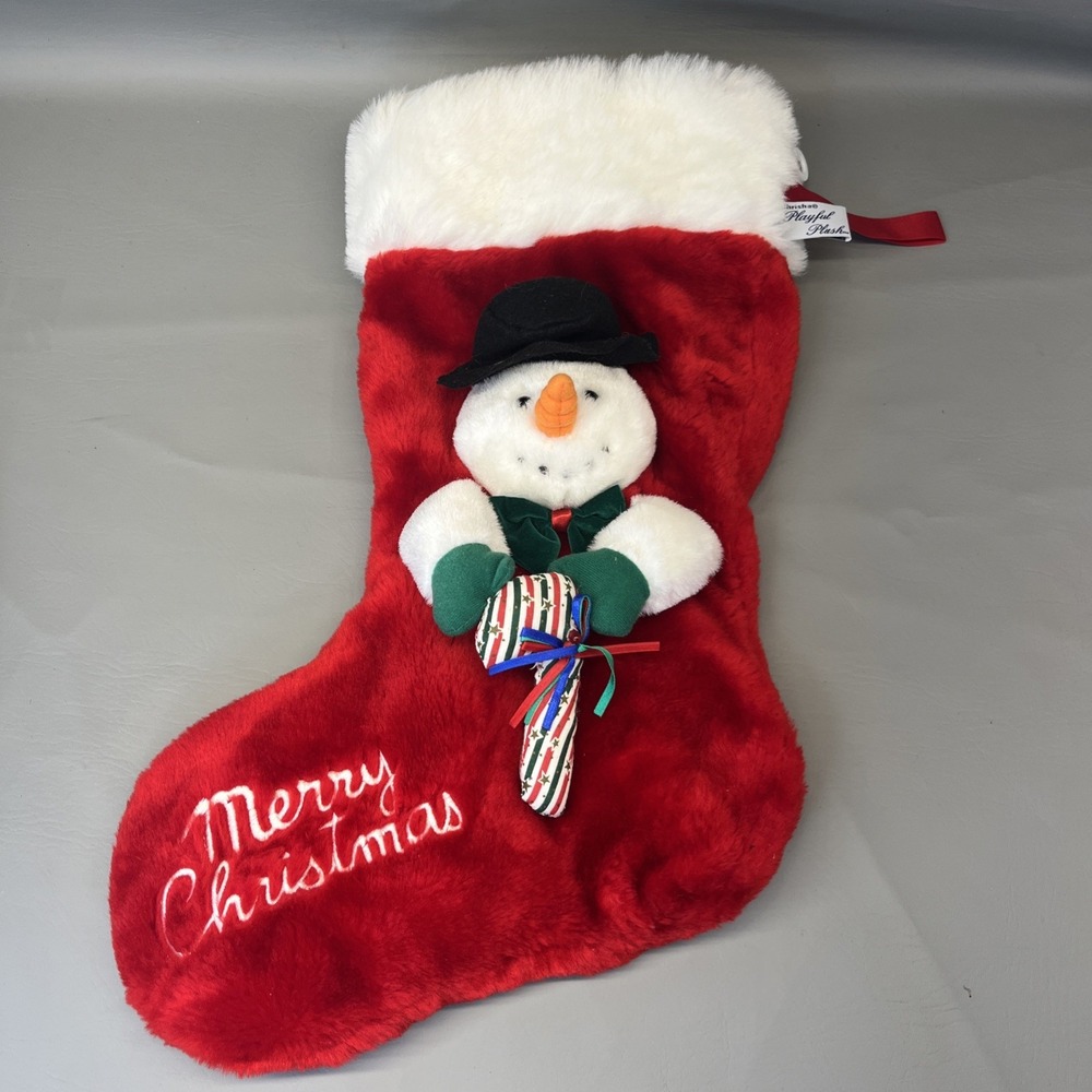 Christmas Stocking Snowman 3D Plush 20'' Chrisha Playful Plush NO SOUND Vintage